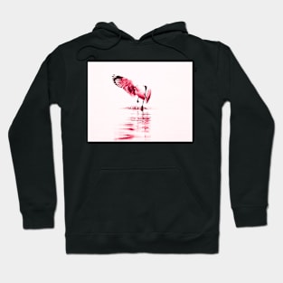 Seagull skipping across water in monochrome red on white in illustrative style Hoodie